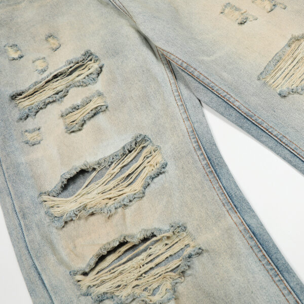 Vintage washed ripped denim straight leg personalized cleanfit pants - Image 4