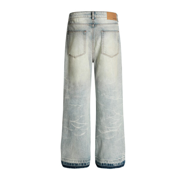 Vintage washed ripped denim straight leg personalized cleanfit pants - Image 3