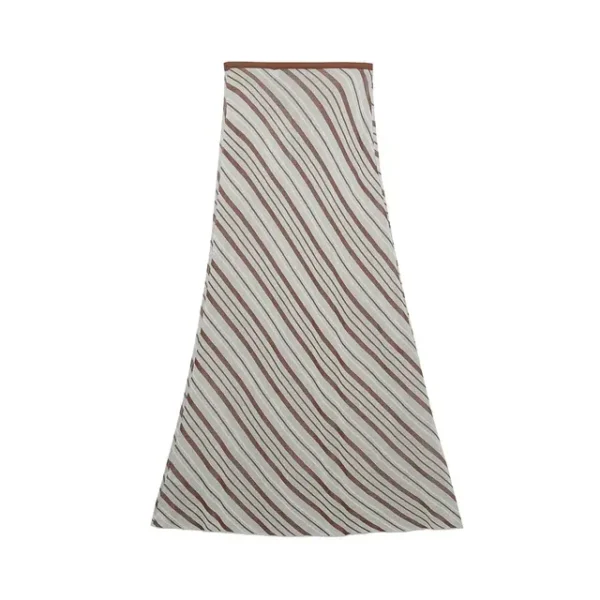 Woman Vintage Striped High Waist Long Skirts Women Elegant Chic V-Neck Long Sleeves Buttons Cardigan Tops - Image 5
