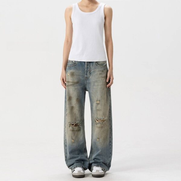 Ripped denim dirty dyed vintage distressed pants - Image 6