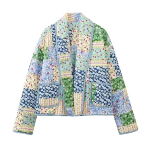 New Women Vintage Cloth Patchwork Floral Print Cotton Padded Quilted Short Jacket Coat Female Outerwear Chic Top