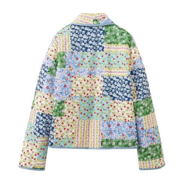 New Women Vintage Cloth Patchwork Floral Print Cotton Padded Quilted Short Jacket Coat Female Outerwear Chic Top - Image 4