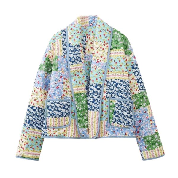 New Women Vintage Cloth Patchwork Floral Print Cotton Padded Quilted Short Jacket Coat Female Outerwear Chic Top - Image 5