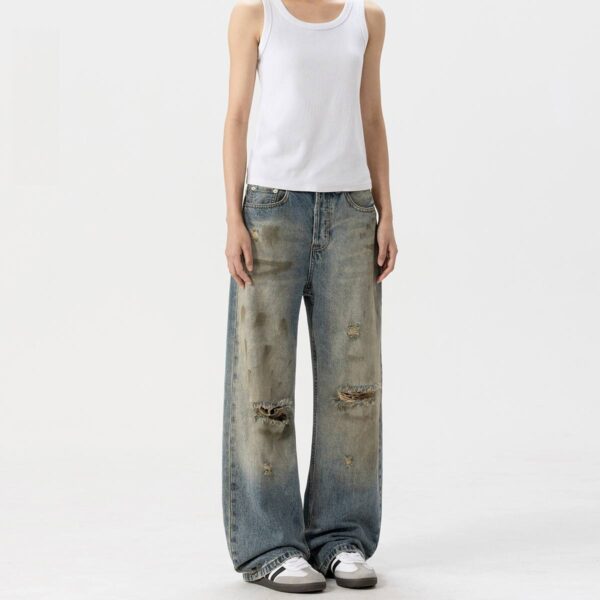Ripped denim dirty dyed vintage distressed pants - Image 4