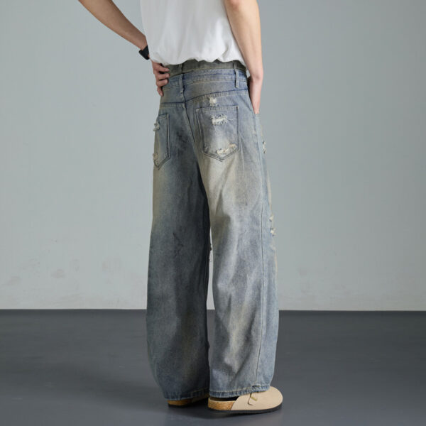 Vintage niche ripped straight leg washed denim jeans for men and women - Image 4