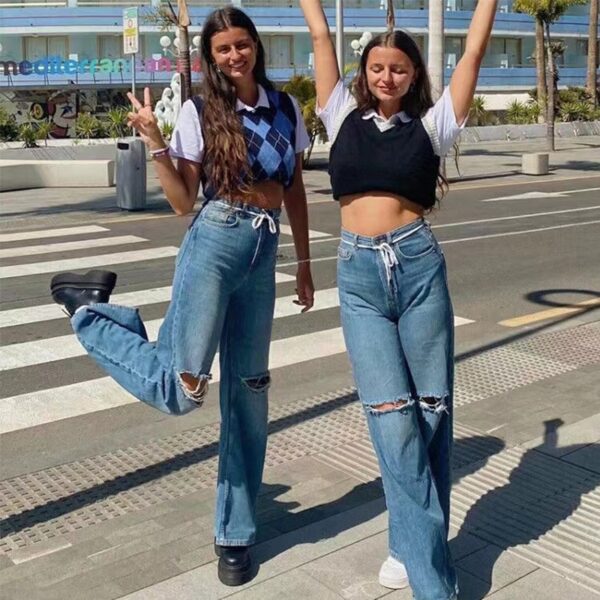Summer New Fashion Ripped Loose Flared Jeans For Women Street Hipster Casual Denim Straight Pants - Image 6