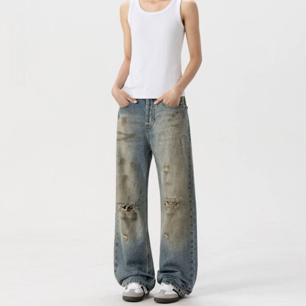 Ripped denim dirty dyed vintage distressed pants - Image 3