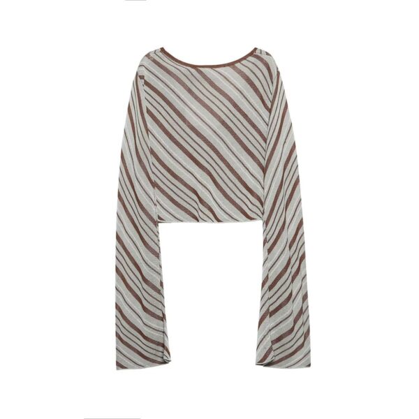 Woman Vintage Striped High Waist Long Skirts Women Elegant Chic V-Neck Long Sleeves Buttons Cardigan Tops - Image 3